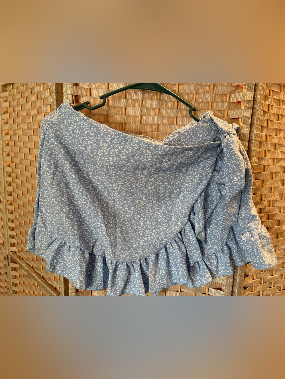 Light Blue Floral Ruffle Skort with Wrap Detail